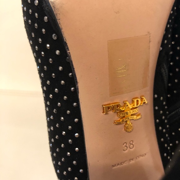 Prada Black Suede Ankle Boots with Studs Size 38 $1295 - Picture 8 of 9